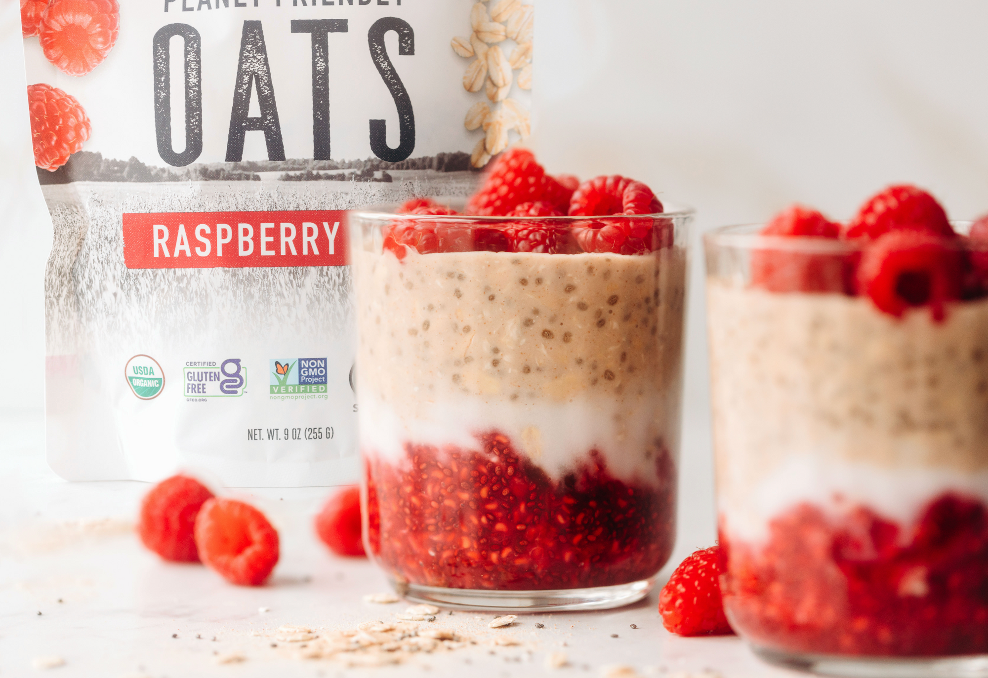 Layered Raspberry Chia Overnight Oats