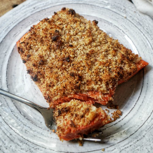 grain-free and paleo coconut macadamia crusted baked salmon