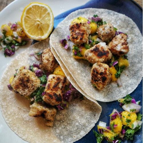 paleo and grain free fish tacos with mango salsa
