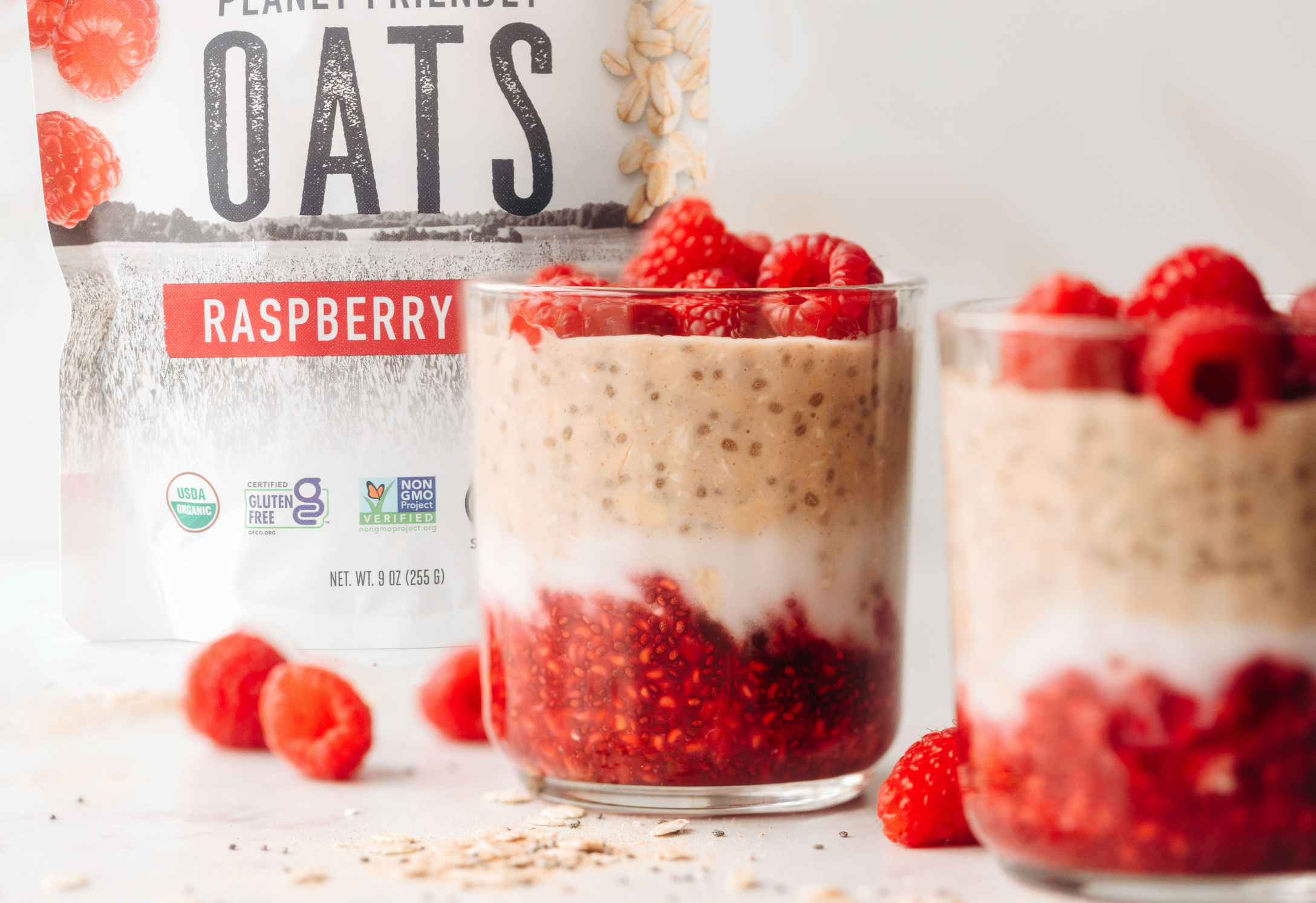 Layered Raspberry Chia Overnight Oats