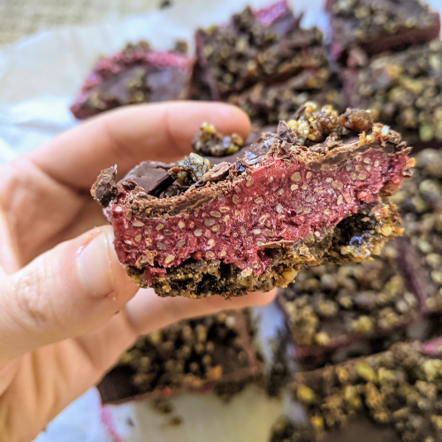 healthy chocolate raspberry chia slices
