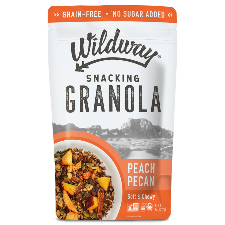 Soft and chewy Peach Pecan Grain Free Granola with nuts and seeds