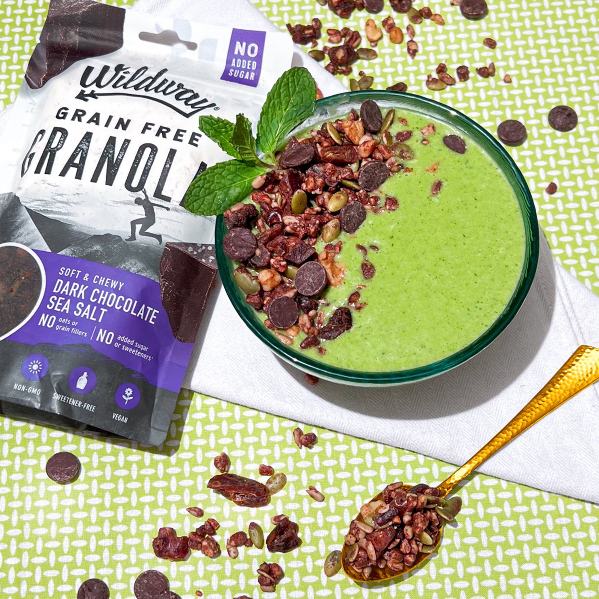 Paleo-friendly Dark Chocolate Sea Salt Grain Free Granola with nutrient-dense ingredients
